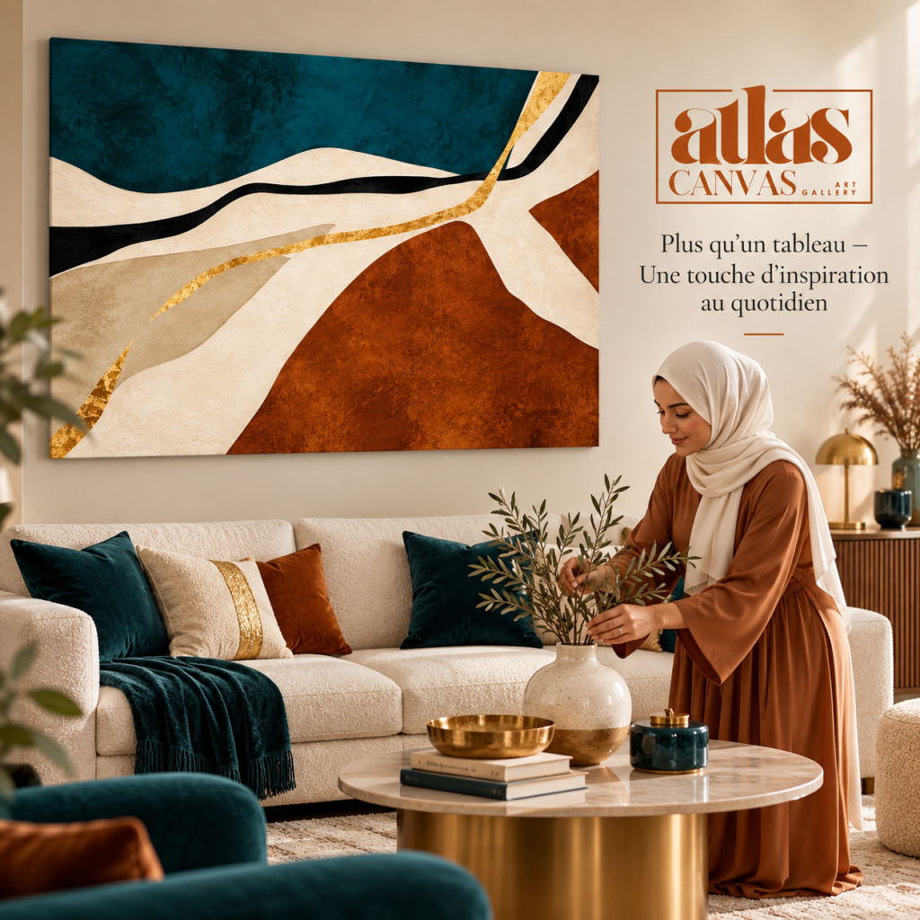 Salon moderne avec une toile abstraite Atlas Canvas